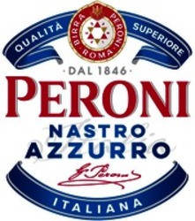 Міжнародна реєстрація торговельної марки № 1458859: PERONI NASTRO AZZURRO QUALITÀ SUPERIORE ITALIANA BIRRA PERONI ROMA DAL 1846