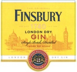 Міжнародна реєстрація торговельної марки № 1635938: FINSBURY LONDON DRY GIN Single Batch Distilled