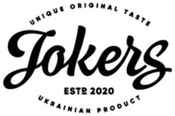 Міжнародна реєстрація торговельної марки № 1786615: UNIQUE ORIGINAL TASTE Jokers EST 2020 UKRAINIAN PRODUCT