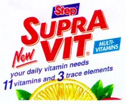 Міжнародна реєстрація торговельної марки № 666986: Step SUPRA New VIT MULTI-VITAMINS your daily vitamin needs 11 vitamins and 3 trace elements