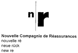 Міжнародна реєстрація торговельної марки № 669001: n/r Nouvelle Compagnie de Réassurances nouvelle ré neue rück new re