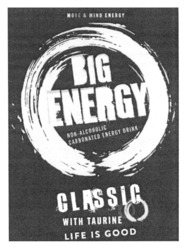Заявка на торговельну марку № m202308330: life is good; classic with taurine; non-alcoholic carbonated energy drink; big energy; move&mind energy
