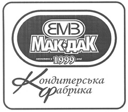 Свідоцтво торговельну марку № 139188 (заявка m201002092): емв; вмв; ем3; вм3; заснована у 1999 році; кондитерська фабрика; ebm; eb3; bmb; bm3; мак-дак; max