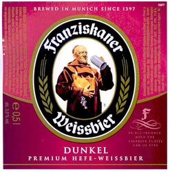 Свідоцтво торговельну марку № 176729 (заявка m201212468): franziskaner; dunkel; premium hefe-weissbier; brewed in munich since 1397