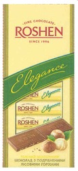 Свідоцтво торговельну марку № 147460 (заявка m201018031): fine chocolate roshen since 1996; elegance; шоколад з подрібненими лісовими горіхами