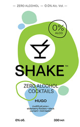 Заявка на торговельну марку № m202310538: 0% об. 330мл; multifruit juice+elderberry flowers+black currant+mint taste*; hugo; zero alcohol cocktails; shake; zero alcohol-0,0% alc.vol.