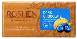 Заявка на торговельну марку № m201809443: roshen; premium quality; delicious; true dark chocolate; dark chocolate with blueberries and cookies 56% cocoa