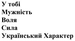 Заявка на торговельну марку № m201926746: у тобі мужність воля сила український характер