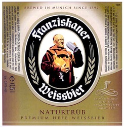 Свідоцтво торговельну марку № 176730 (заявка m201212469): franziskaner; brewed in munich since 1397; naturtrub; premium hefe-weissbier