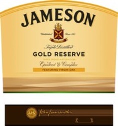 Міжнародна реєстрація торговельної марки № 1130203: JAMESON Established Since 1780 Triple Distilled GOLD RESERVE THREE WOOD MATURATION Opulent & Complex