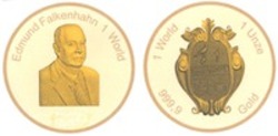 Міжнародна реєстрація торговельної марки № 1233226: Edmund Falkenhahn 1 World 1 World 1 Unze 999,9 Gold