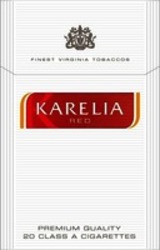 Міжнародна реєстрація торговельної марки № 1385555: FINEST VIRGINIA TOBACCOS KARELIA RED PREMIUM QUALITY 20 CLASS A CIGARETTES