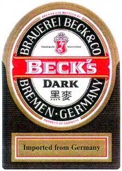 Міжнародна реєстрація торговельної марки № 654602: BRAUEREI BECK & CO BECK'S DARK BREMEN-GERMANY