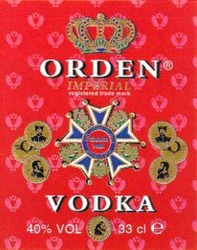 Міжнародна реєстрація торговельної марки № 657087: ORDEN IMPERIAL VODKA