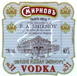 Міжнародна реєстрація торговельної марки № 694010: P.A. SMIRNOV VODKA GENUINE RUSSIAN SMIRNOV'S VODKA No 31