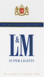 Міжнародна реєстрація торговельної марки № 781262: L&M SUPER LIGHTS 20 CLASS A CIGARETTES