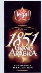 Міжнародна реєстрація торговельної марки № 903073: legal Le Goût Créé en 1851 GRAND ARABICA PUR ARABICA D'EXCEPTION