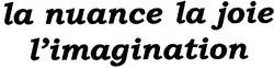 Свідоцтво торговельну марку № 66260 (заявка 20041212952): la nuance la joie l'imagination