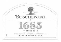 Свідоцтво торговельну марку № 185213 (заявка m201217385): vintage 2010; anno 1685; made, natured and bottled at boschendal wine of south africa