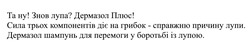 Заявка на торговельну марку № m202418221: дермазол шампунь для перемоги у боротьбі із лупою.; та ну! знов лупа! дермазол плюс! сила трьох компонентів діє на грибок-справжню причину лупи.