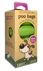 Заявка на торговельну марку № m202302998: 120; lavender-scented poo bags; одноразові пакетики з ароматом лаванди в рулонах для прибирання за собаками; 100% leak-proof guarantee; unscented poo bags