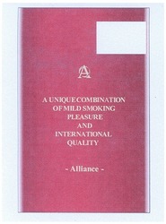 Свідоцтво торговельну марку № 47491 (заявка 2003077994): a unique combination of mild smoking pleasure and international quality; alliance; ao; oa; ао; оа