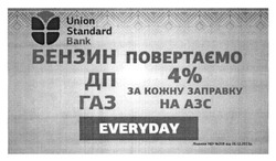 Заявка на торговельну марку № m201508793: union standard bank; повертаємо 4% за кожну заправку на азс; дп; бензин; газ; everyday