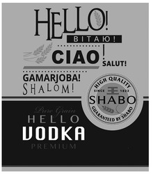 Свідоцтво торговельну марку № 262097 (заявка m201719114): ciao; salut; camarjoba; shalom; high quality; guaranteed by shabo; pure grain hello vodka premium; since 1822; вітаю; сіао; ее