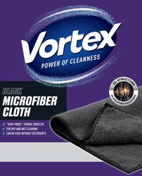 Заявка на торговельну марку № m202603511: 3d structure microfibers; can be used without detergents; for dry and wet cleaning; см; "semi-towel" format 30x50 cm; microfiber cloth; black; vortex power of cleanness