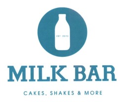 Свідоцтво торговельну марку № 225353 (заявка m201625133): est.2013; milk bar; cakes, shakes&more