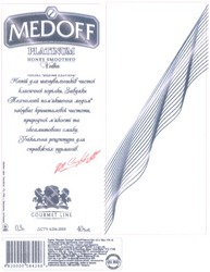 Свідоцтво торговельну марку № 72899 (заявка m200500229): medoff; platinum; honey smoothed; vodka; горілка медофф платінум; gourmet line; 1902; london.uk