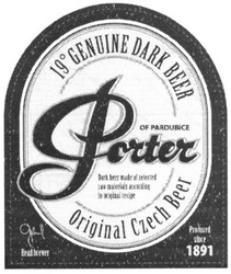 Свідоцтво торговельну марку № 159354 (заявка m201106292): 19 0 genuine dark beer; porter of pardubice; original czech beer