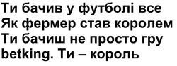 Заявка на торговельну марку № m202514172: ти бачиш не просто гру betking; ти - король; як фермер став королем; ти бачив у футболі все