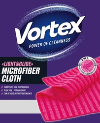 Заявка на торговельну марку № m202603508: perfect for cleaning and polishing 2 in 1; can be used without detergents; glide side - for polishing; tabby side - for dust removal; microfiber cloth; light&glide; vortex power of cleanness