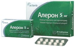 Свідоцтво торговельну марку № 105201 (заявка m200706999): алерон 5 мг; левоцетиризину дигідрохлорид; новий підхід в лікуванні алергії; actavis