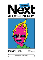 Заявка на торговельну марку № m202408129: alc. 8 % vol - 500 ml; pink fire wild strawberry; who is next alco-energy