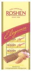Свідоцтво торговельну марку № 150638 (заявка m201018032): fine chocolate roshen since 1996; elegance; шоколад з подрібненим мигдалем