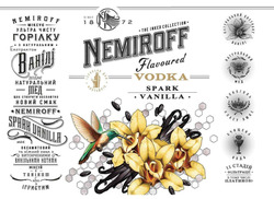 Заявка на торговельну марку № m202517557: натуральний екстракт ванілінатуральний мед, алкоголь класу люкс, очищена вода, 11 стадій фільтрації, в тому числі платиною; міксуй з тоніком або ігристим; має оксамитовий та ніжний смак з витонченими ванільними нотами; nemiroff spark vanilla; додає натуральний мед, щоб створити абсолютно новий смак; nemiroff міксує ультра чисту горілку з натуральним екстрактом ванілі; ідеально для коктейлів; since 1872; spark vanilla flavoured vodka; the inked collection