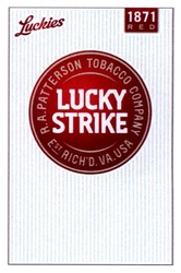 Свідоцтво торговельну марку № 199848 (заявка m201315128): lucky strike; r.a.patterson tobacco company; est rich'd.va.usa; luckies; 1871 red