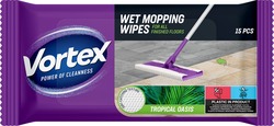 Заявка на торговельну марку № m202603540: drit catching texture; drit-catching texture; plastic in product; tropical oasis; 15 pcs; wet mopping wipes for all frished floors; vortex power of cleanness